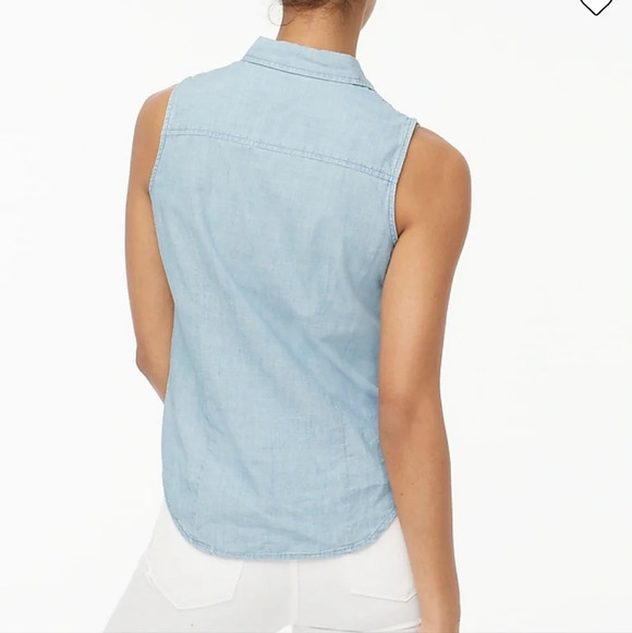 J. Crew Chambray button-up shirt in signature fit. Sleeveless.  Size XS - Picture 3 of 12